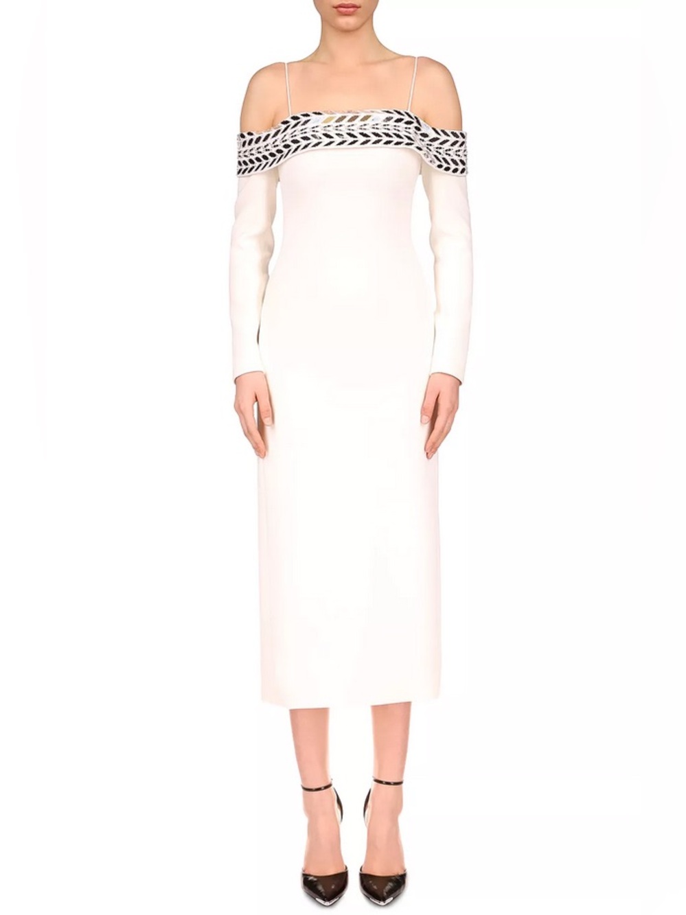 David Koma Plexi Tire White Off Shoulder Midi Dress